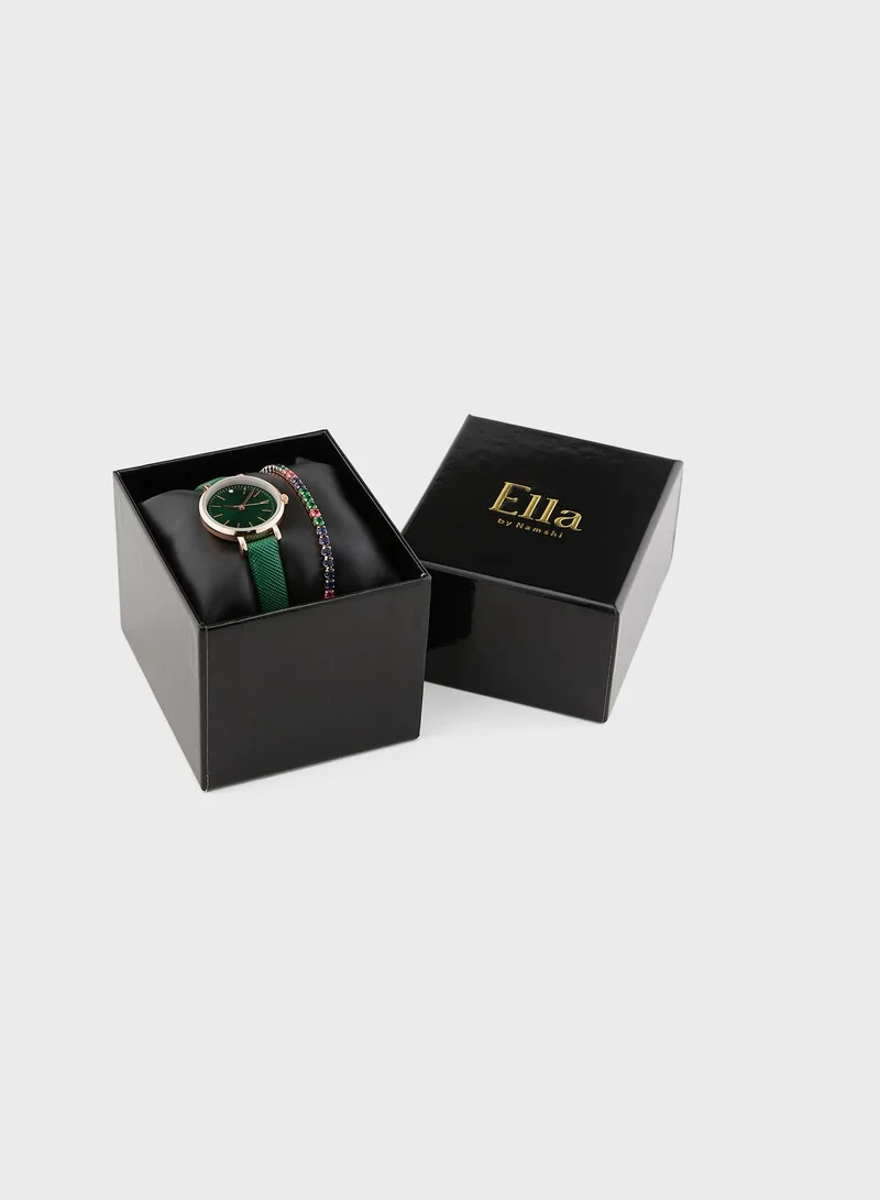 ELLA Classic Analogue Watch & Cz Rhinestone Bracelet Gift Set