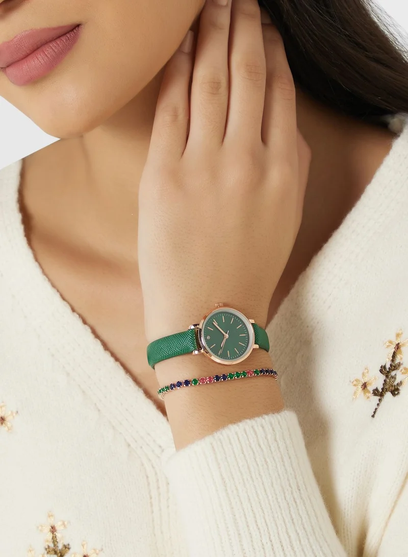 ELLA Classic Analogue Watch & Cz Rhinestone Bracelet Gift Set