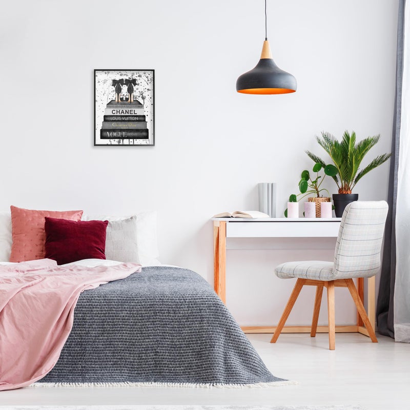 Stupell Industries Glam Fashion Book Stack Grey Bow Pump Heels Ink Black Framed Wall Art, 16 x 20, Design by Artist Amanda Greenwood - Image 2