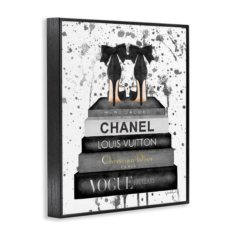 Stupell Industries Glam Fashion Book Stack Grey Bow Pump Heels Ink Black Framed Wall Art, 16 x 20, Design by Artist Amanda Greenwood - Image 3