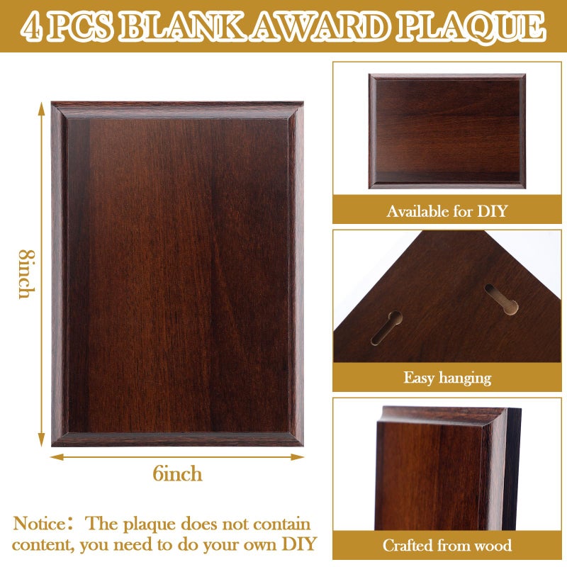 Memorywuu 4 Pcs DIY Blank Award Plaques Personalized Engraved Plaques Wooden Trophy Gift for Thank You, Photo, School, Sports, Special Achievements, Retirement(Classic,Walnut,6 x 8 Inch) - Image 2