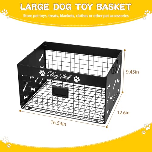 Bfttlity Dog Toy Basket Large Dog Toy Box with Handles and Label Position Design for Living Room Metal Dog Toy Bin Storage for Dogs Chew Pets Toys Blankets Clothes Food Black - Image 3