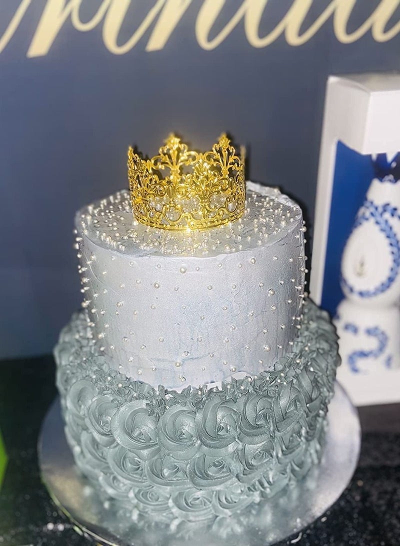 واي آند دي تغريسة كعك على شكل تاج ، غطاء علوي للكعك عتيق لحفلات استقبال المولود تزيين عيد الميلاد صغير للأطفال بتصميم زهرة ذهبية لامعة للأولاد والبنات ذهبي - Image 3