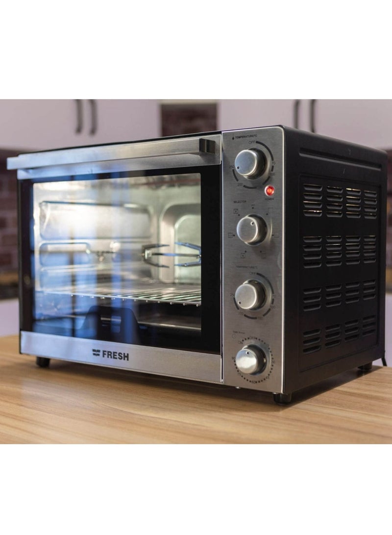 Fresh 65 liter electric oven with grill, fan, lamp, and timer, equipped with 2 air fryer trays - Image 3