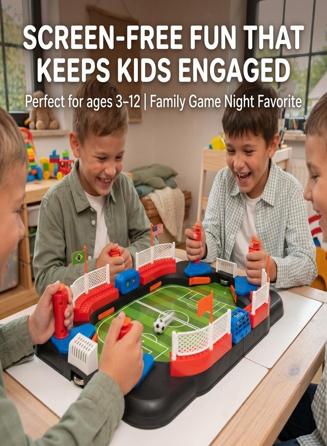 TOMLEON Soccer Toy for Kids - Table Top Foosball Game for 3 4 5 6 7 8-12 Year Old Kids - Interactive Soccer Gift - Mini Football Table Game with Goal Bell, Score Counter & 6 Balls - Easy Set-up Gift - Image 2