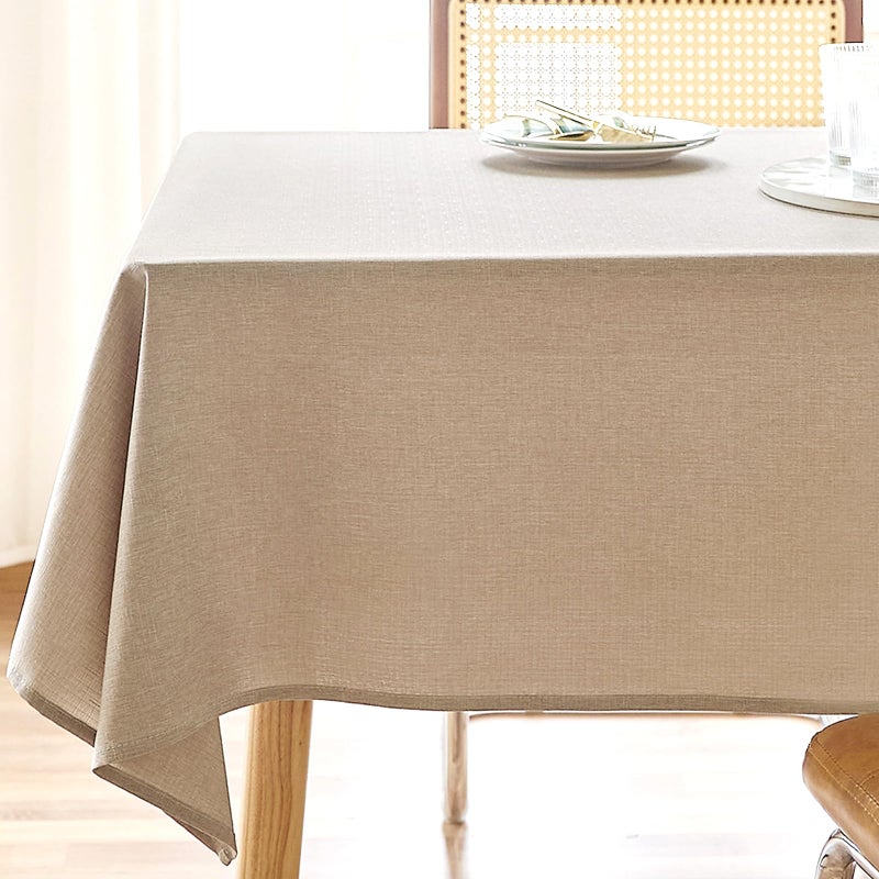 AUSSPVOCT Textured Linen Tablecloth Rectangle 60x104 Water Resistant SpillProof Wipeable Beige Table Cloth Wrinkle Free Cloth Dining Table Cover for Birthday Farmhouse Kitchen Wediing Party Decor