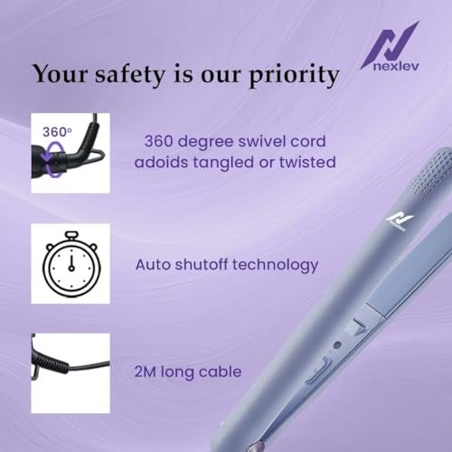 Nexlev Hair Styling Straightener & Curler| 2 in 1 Hair Styler| 200°C in 30 Seconds| Long Ceramic Floating Plates| Rounded Body for Curls| Plate lock| Portable |HS-02, Hair Straightener Tong - Purple - Image 5