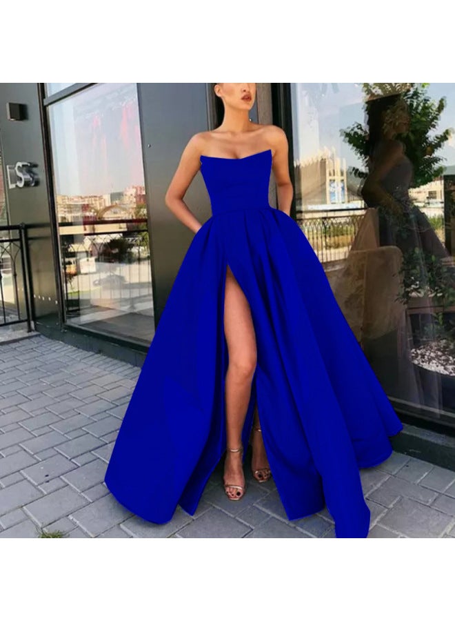 New European And American Formal Dress Performance Outfit Strapless Slit Long Evening Gown For Hostess