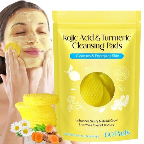 AK ENTERPRISE Kojic Acid & Turmeric Cleansing Pads, 60 Count, Gentle Exfoliating Face Pads for All Skin Types, Deep Cleansing & Brightening - Image 1