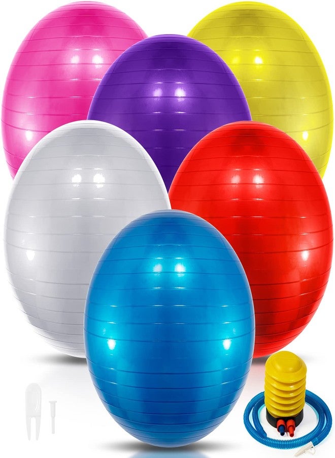 Jexine 6 Pcs Yoga Ball Exercise Ball PVC Stability Balance Yoga Ball Chair Quick Pump for Physical Workout Pregnancy Home Office Gym Equipment (Colorful,25.59 Inch) - Image 1
