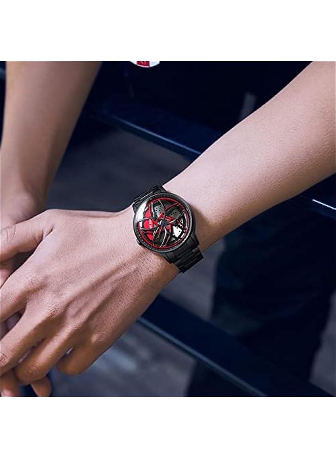 Men's Watch Designer 3D Skeleton Rotation Car Wheel Stainless Steel Leather Band Wrist Watches for Men Analog Quartz Watch Daily Life Waterproof Unique Creative  - Image 3
