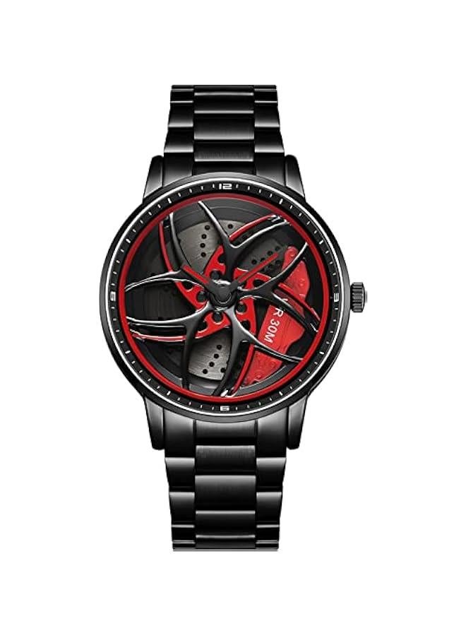 Men's Watch Designer 3D Skeleton Rotation Car Wheel Stainless Steel Leather Band Wrist Watches for Men Analog Quartz Watch Daily Life Waterproof Unique Creative  - Image 1