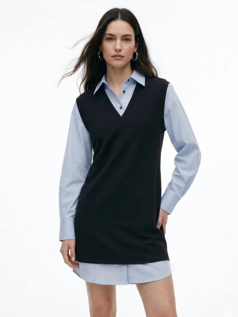 أوجيدر Black Twofer Style Contrast Coloured Mini Dress