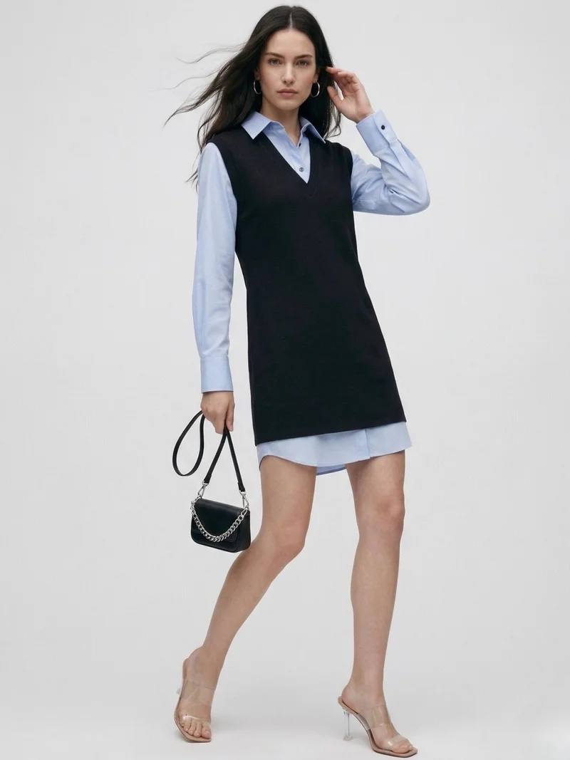 Outzidr  Black Twofer Style Contrast Coloured Mini Dress for Women | Best Price UAE