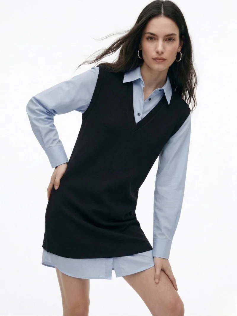 Outzidr  Black Twofer Style Contrast Coloured Mini Dress for Women | Best Price UAE