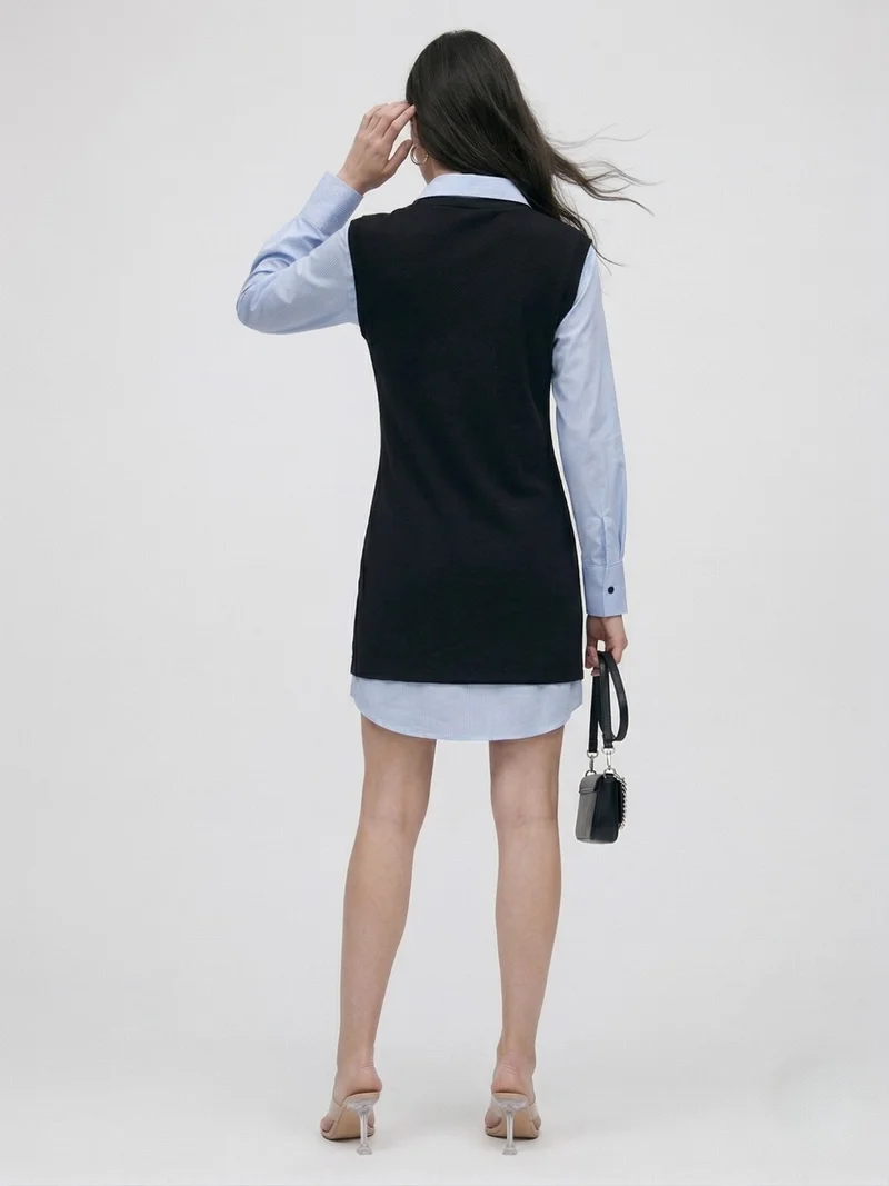 Outzidr  Black Twofer Style Contrast Coloured Mini Dress for Women | Best Price UAE