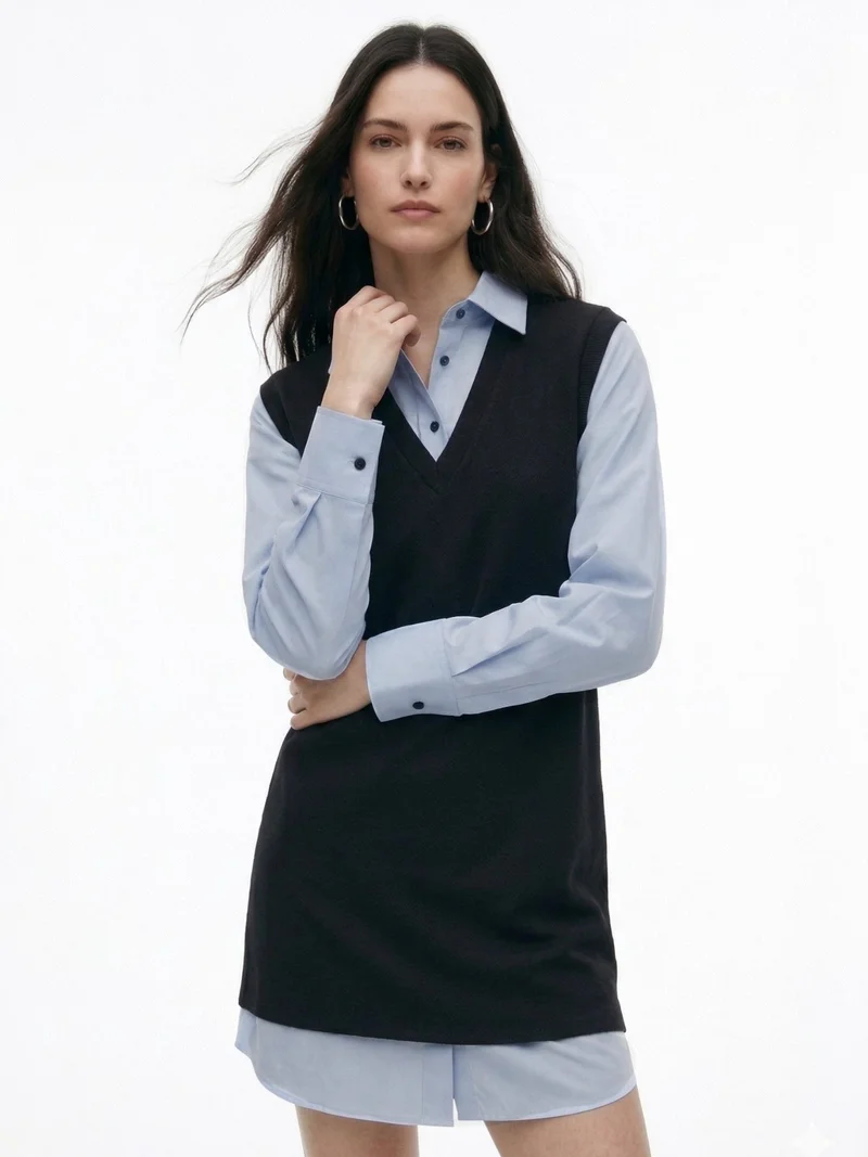 أوجيدر Black Twofer Style Contrast Coloured Mini Dress