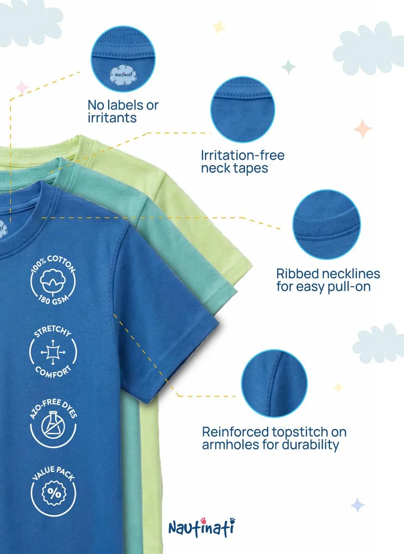 Nautinati  Nautinati Boys' 100% Cotton Pack of 3 Gaming Print Crew Neck T-shirts for Men | Best Price UAE
