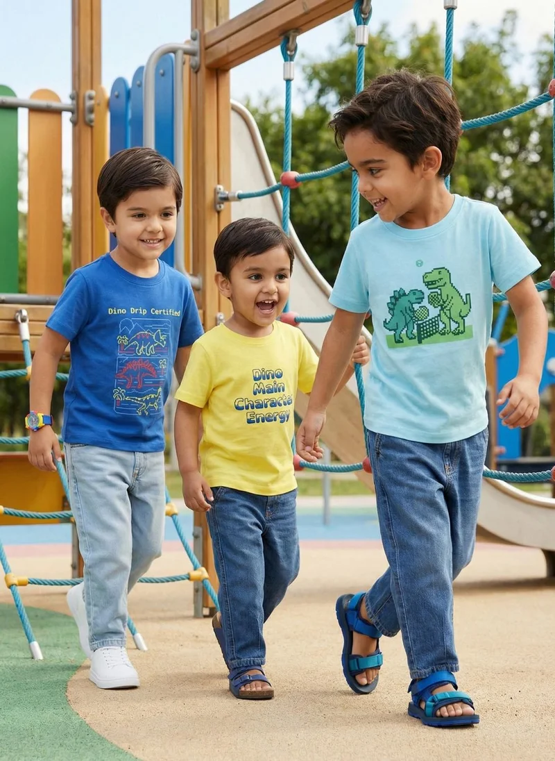 Nautinati  Nautinati Boys' 100% Cotton Pack of 3 Gaming Print Crew Neck T-shirts for Men | Best Price UAE