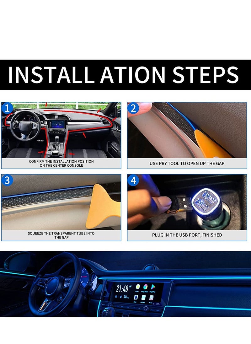 KASTWAVE شريط إضاءة LED داخلي للسيارة من سلك EL، مصابيح نيون USB متوهجة من الأسلاك الكهربائية، مجموعة إضاءة محيطة لتزيين السيارة من الداخل (5 أمتار/16.5 قدمًا)  - Image 4
