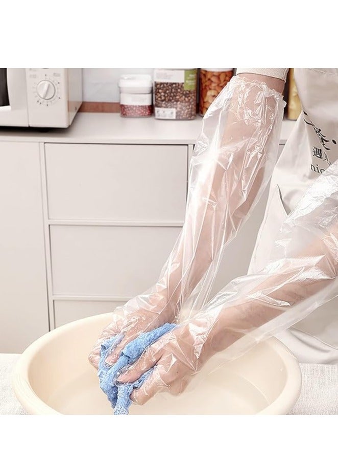 قفازات طويلة قابلة للتخلص منها، 50 قفازات تنظيف منزلي 60 سم مع ثخين، قفازات قابلة للتخلص منها مع كيفة مرنة، قفازات غسيل أطباق المطبخ، قفازات معالجة الطعام، قفازات غسل الخضراوات - Image 1