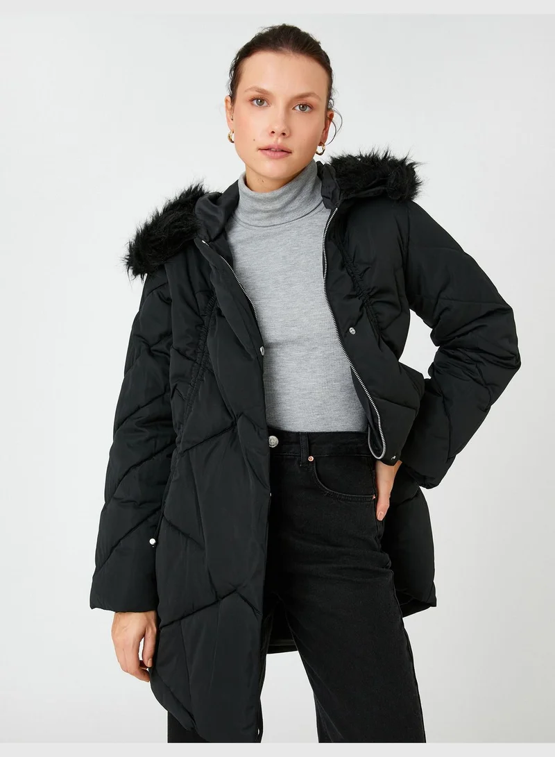 KOTON Hooded Puffer Coat Plush Detail