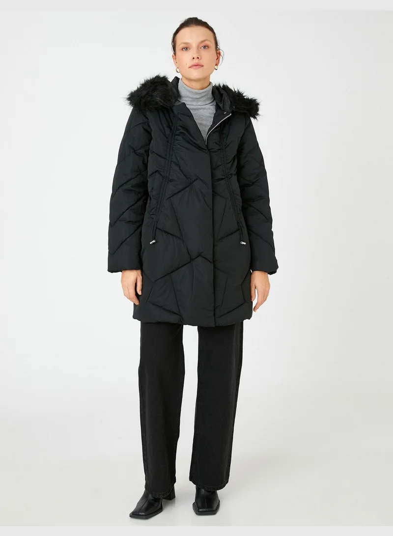 KOTON Hooded Puffer Coat Plush Detail