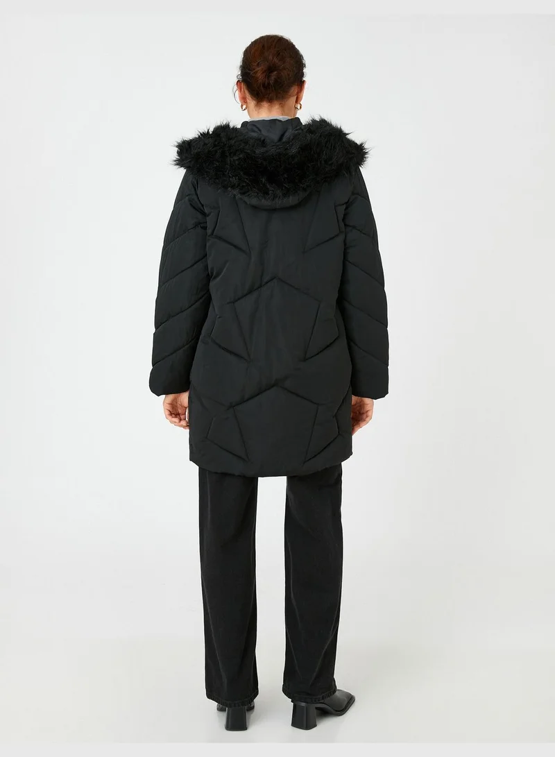 KOTON Hooded Puffer Coat Plush Detail