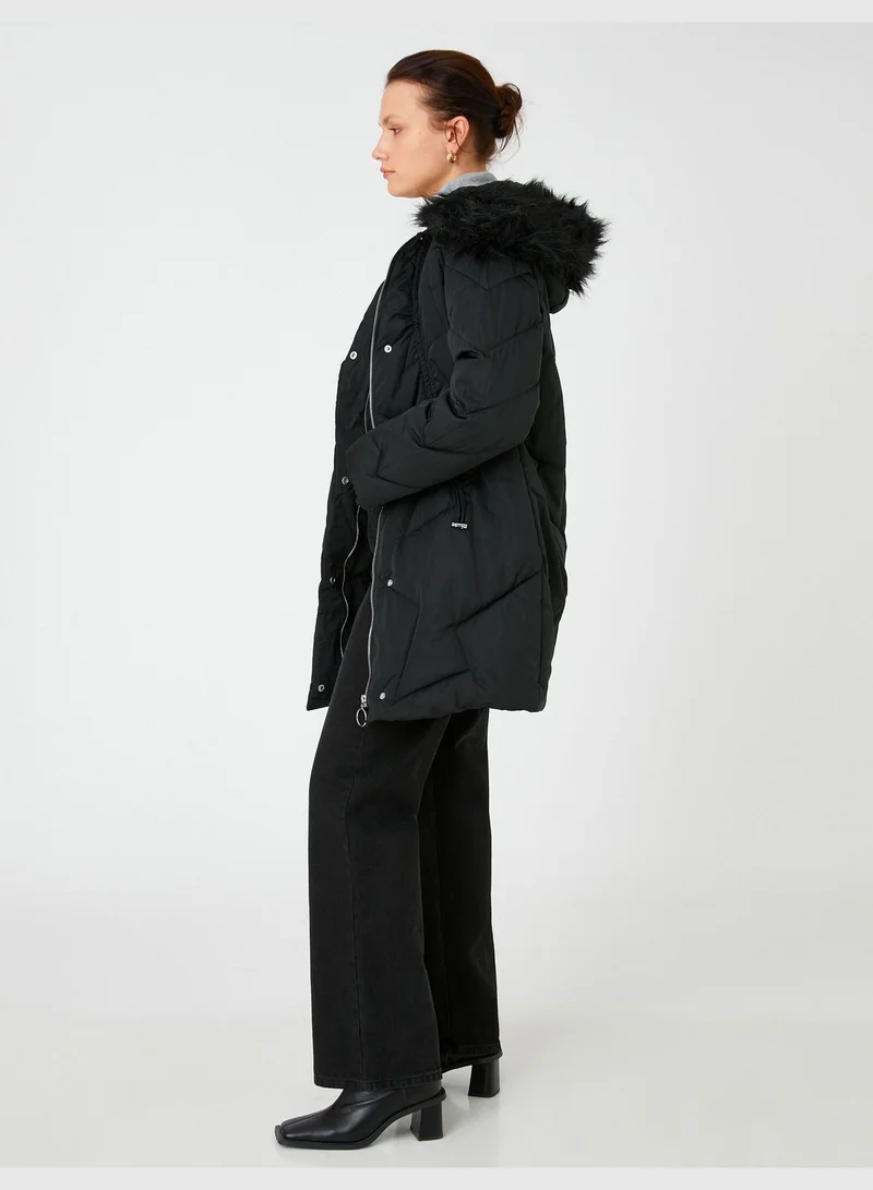 KOTON Hooded Puffer Coat Plush Detail