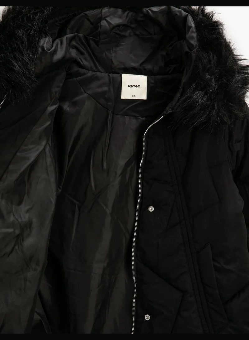 KOTON Hooded Puffer Coat Plush Detail