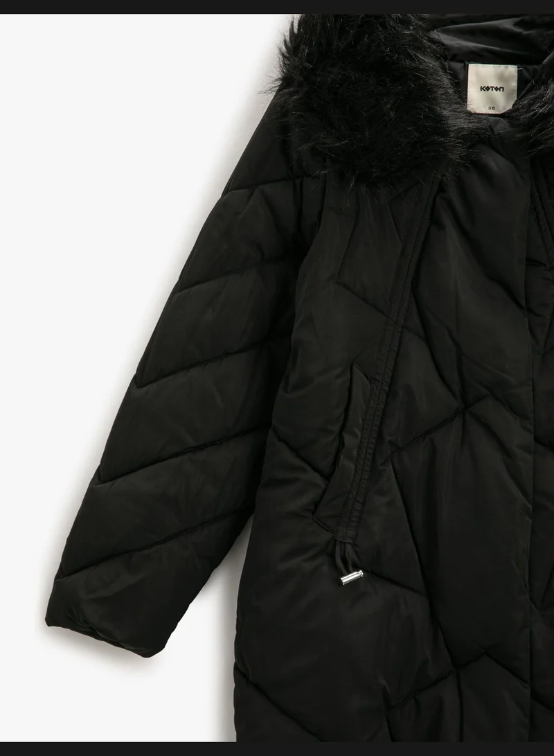 KOTON Hooded Puffer Coat Plush Detail
