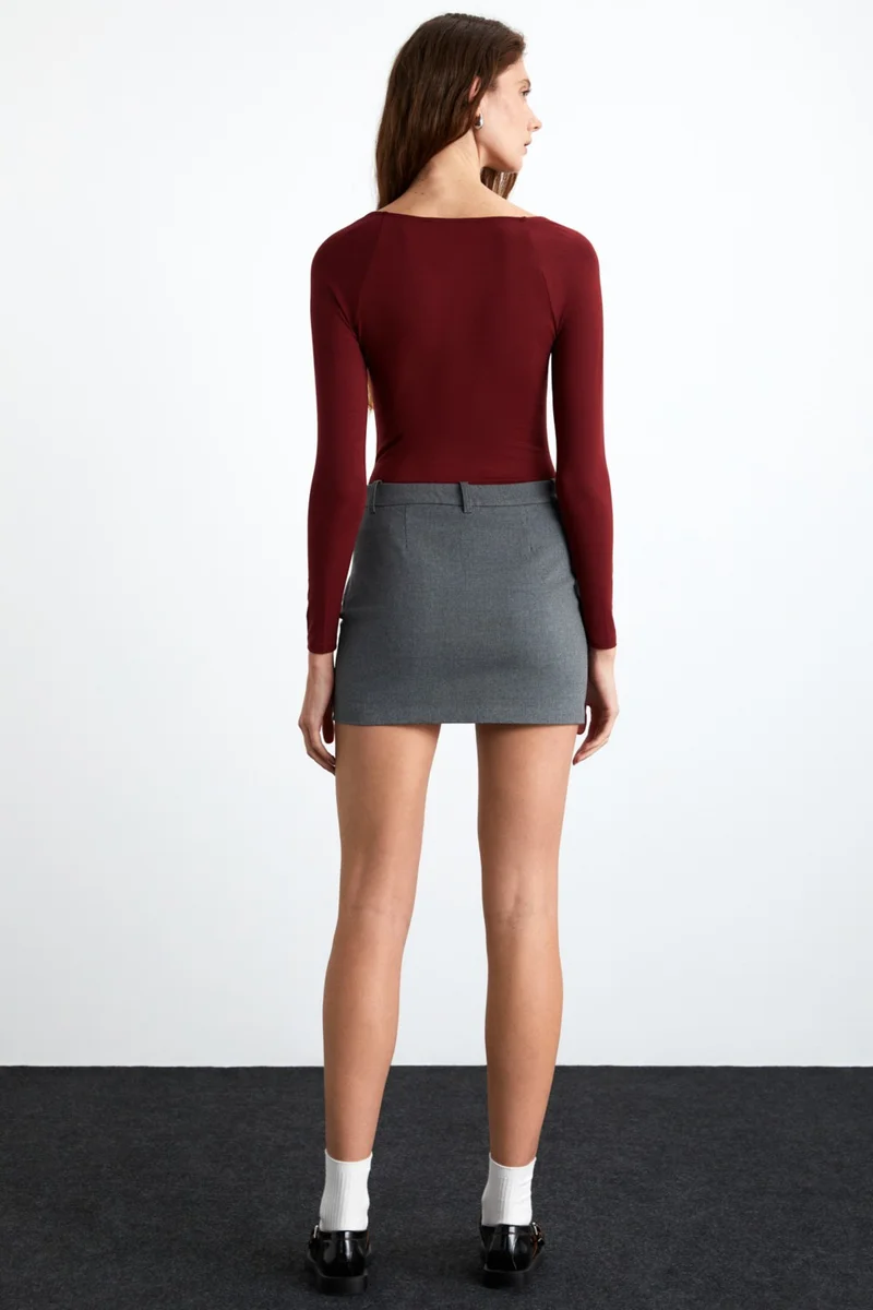 جريميلانج Hillary Women's Viscose Blend Square Collar Slim Fit Burgundy Blouse