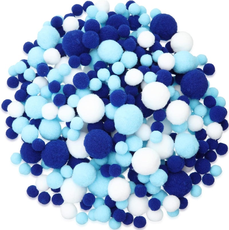 Tegeme 1200 Pcs Pom Poms Balls for Christmas Winter Crafts Home Office School Garlands Decor(Blue, Light Blue and White) - Image 1
