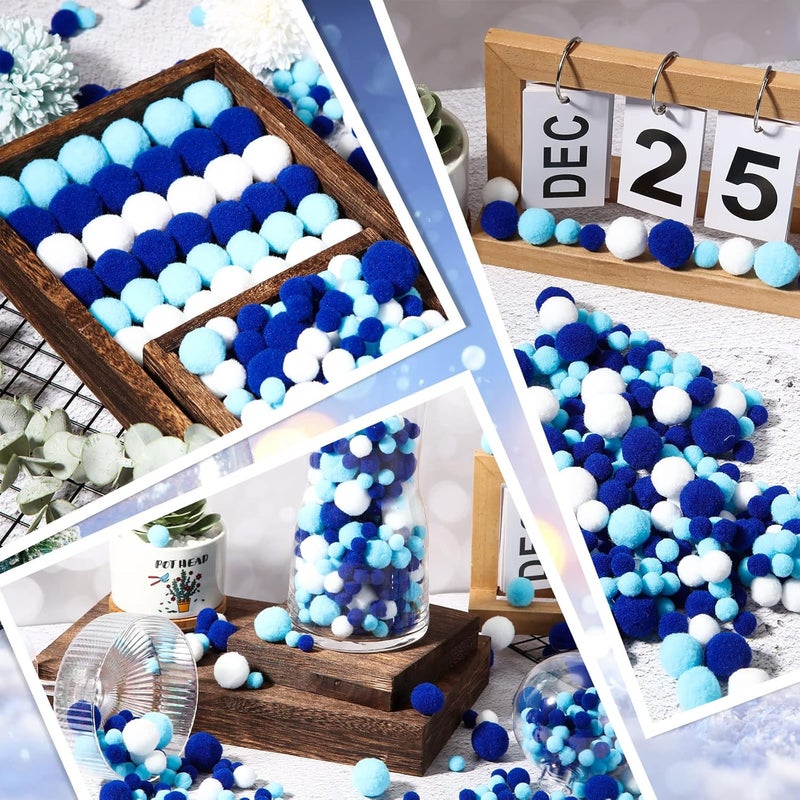 Tegeme 1200 Pcs Pom Poms Balls for Christmas Winter Crafts Home Office School Garlands Decor(Blue, Light Blue and White) - Image 3