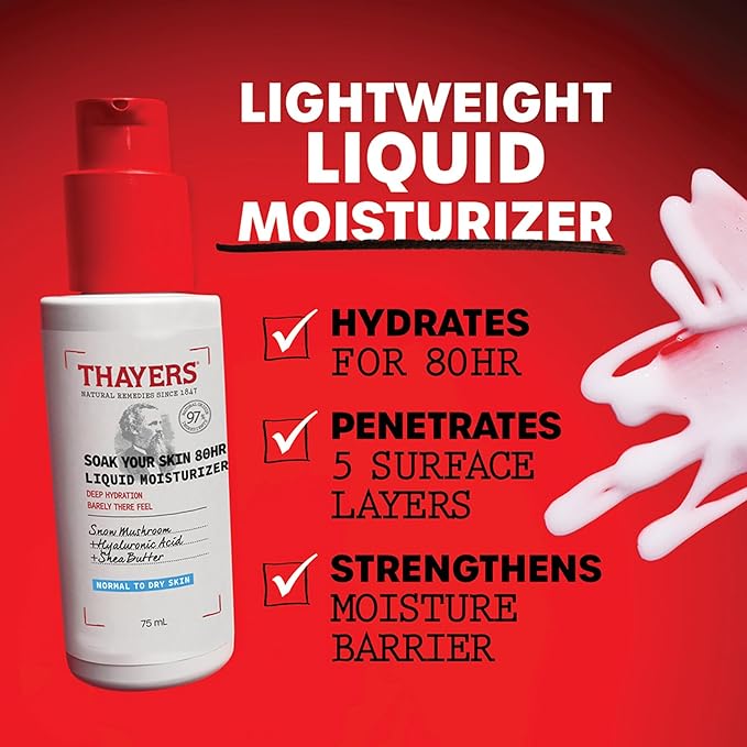 Thayers Soak Your Skin 80HR Liquid Moisturizer Face Moisturizer with Hyaluronic Acid and Snow Mushroom Dermatologist Tested Skin Care for Normal to Dry Skin 75 ml - Image 2
