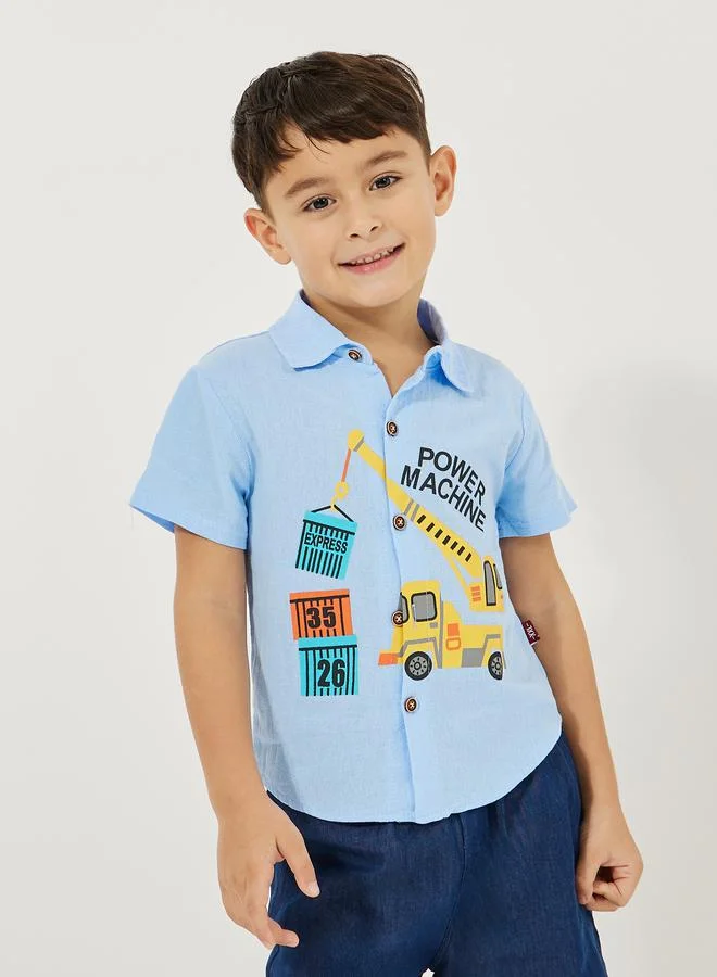Styli Tow Truck Graphic Print Shirt