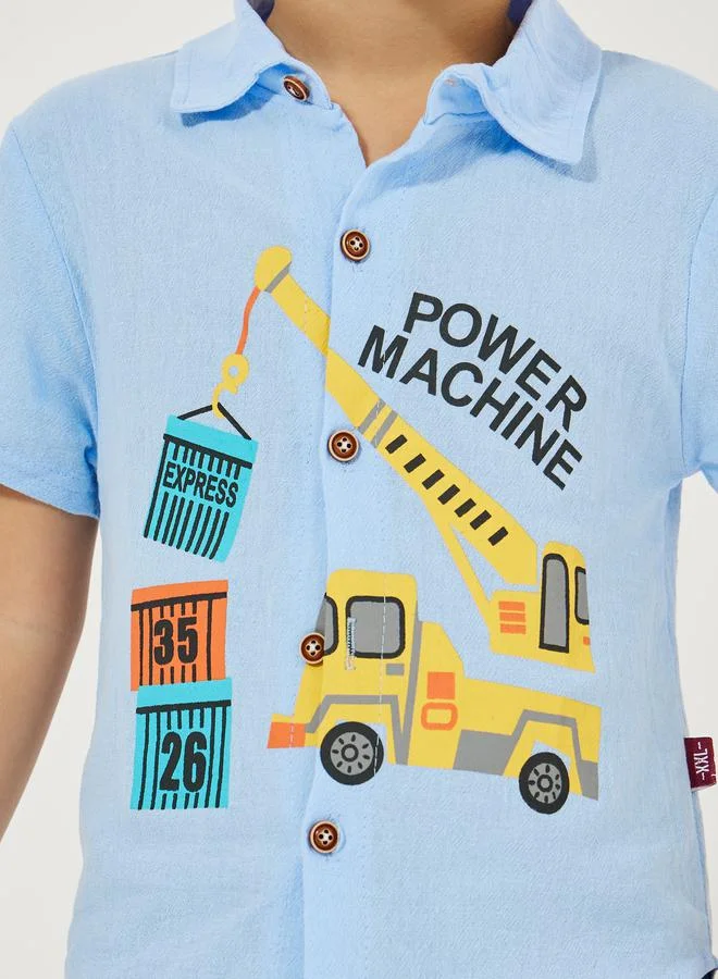 Styli Tow Truck Graphic Print Shirt