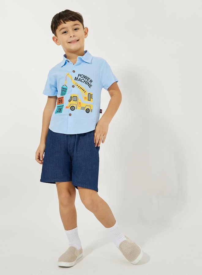 Styli Tow Truck Graphic Print Shirt