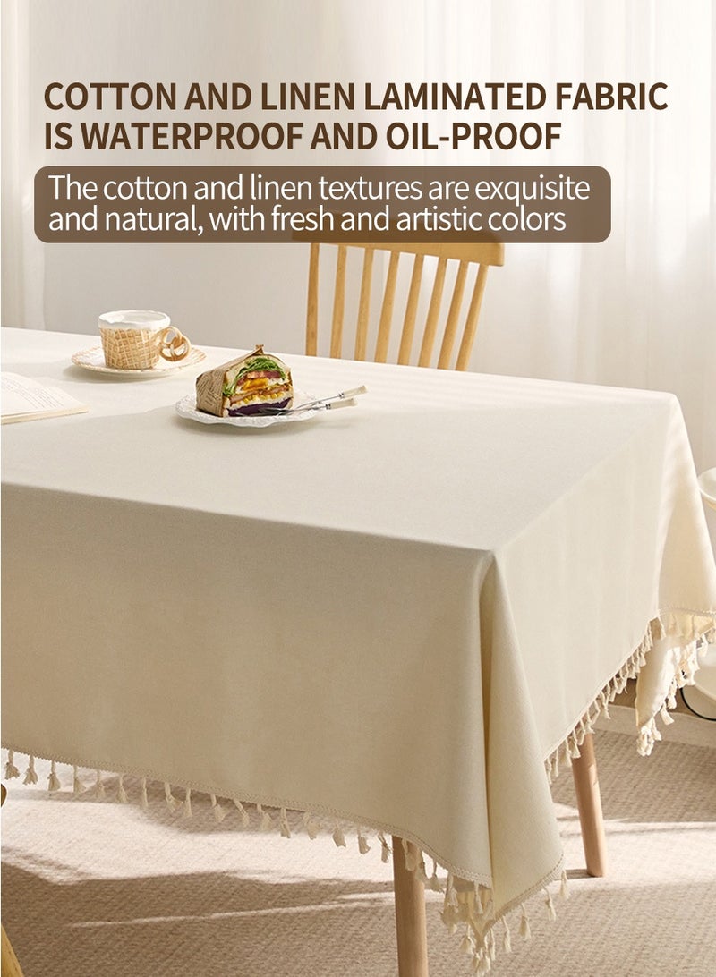 BEIRUI 140*180cm square tablecloth, waterproof, oil-resistant, durable tablecloth imitation cotton and linen polyester material, tasseled tablecloth, suitable for families, hotels, picnics, parties, etc. - Image 2