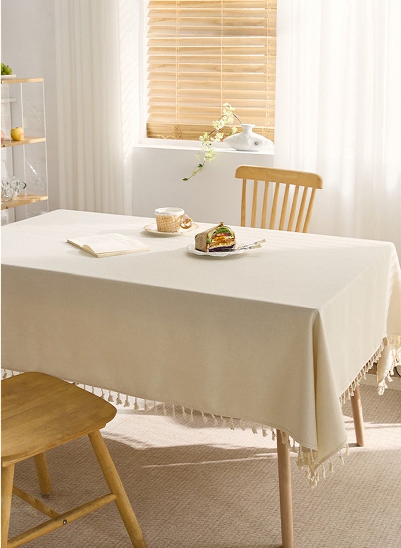 BEIRUI 140*180cm square tablecloth, waterproof, oil-resistant, durable tablecloth imitation cotton and linen polyester material, tasseled tablecloth, suitable for families, hotels, picnics, parties, etc. - Image 1