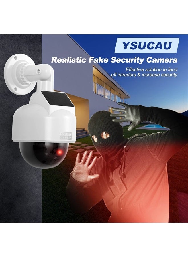 YSUCAU Solar Powered Dummy Fake CCTV Security Dome Camera with Flashing Red LED Light & Warning Security Alert Sticker Decal, Indoor/Outdoor Use - Image 1