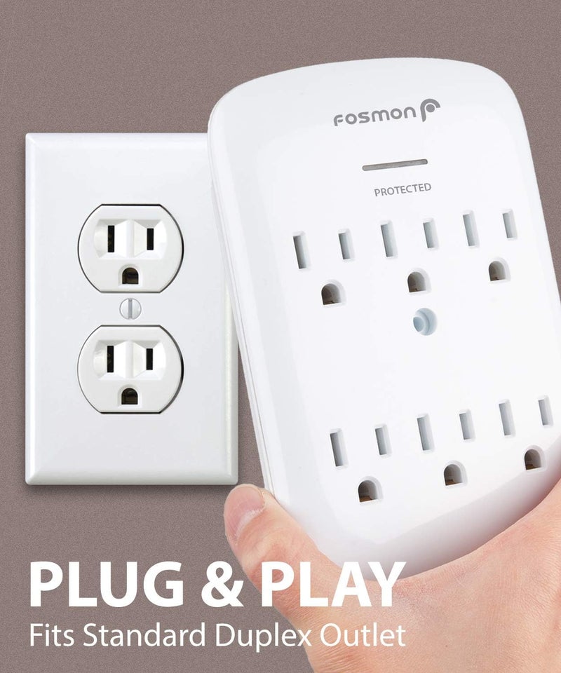 Fosmon 6-Outlet Power Strip Surge Protector 1200 Joules, Wall Mount Adapter Tap, Multi-Plug Outlet Wall Charger Extender, ... - Image 5