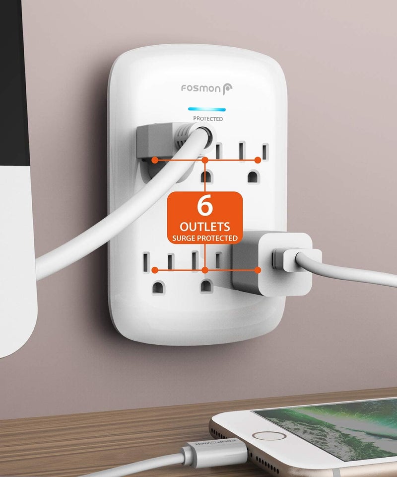 Fosmon 6-Outlet Power Strip Surge Protector 1200 Joules, Wall Mount Adapter Tap, Multi-Plug Outlet Wall Charger Extender, ... - Image 3