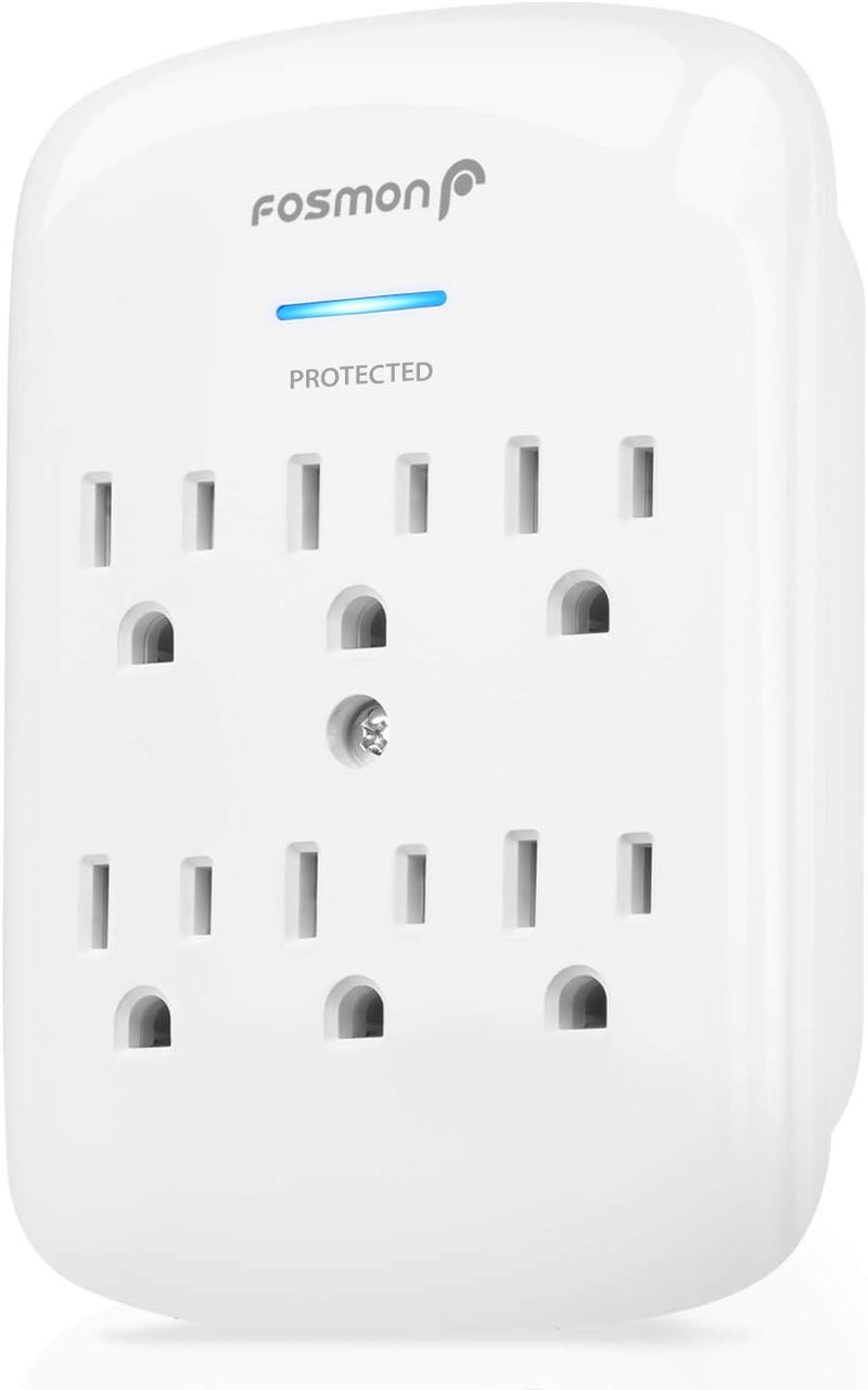 Fosmon 6-Outlet Power Strip Surge Protector 1200 Joules, Wall Mount Adapter Tap, Multi-Plug Outlet Wall Charger Extender, ... - Image 1