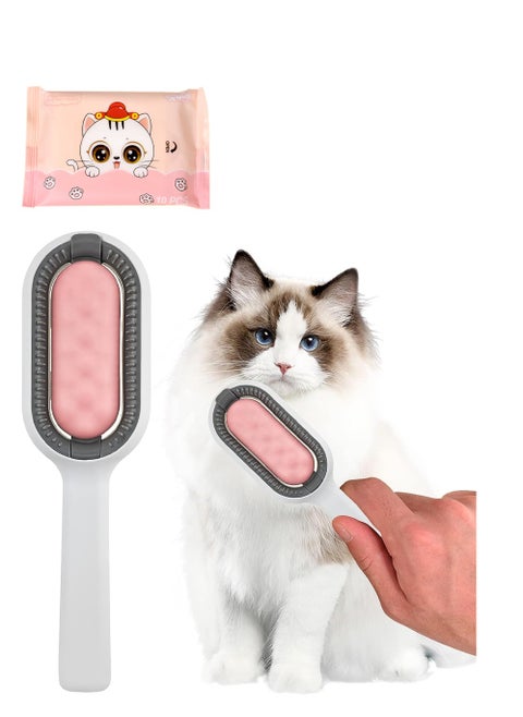 2 in 1 Cat Brush Comes with Wet Tissue,Pet Grooming Brush for Long & Short Haired Cats,Cleaning Slicker Brush for Puppy Kitten,Cat Massage and Removal of Loose Fur (Pink)