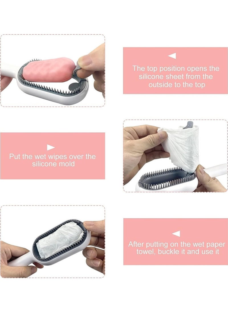 2 in 1 Cat Brush Comes with Wet Tissue,Pet Grooming Brush for Long & Short Haired Cats,Cleaning Slicker Brush for Puppy Kitten,Cat Massage and Removal of Loose Fur (Pink)