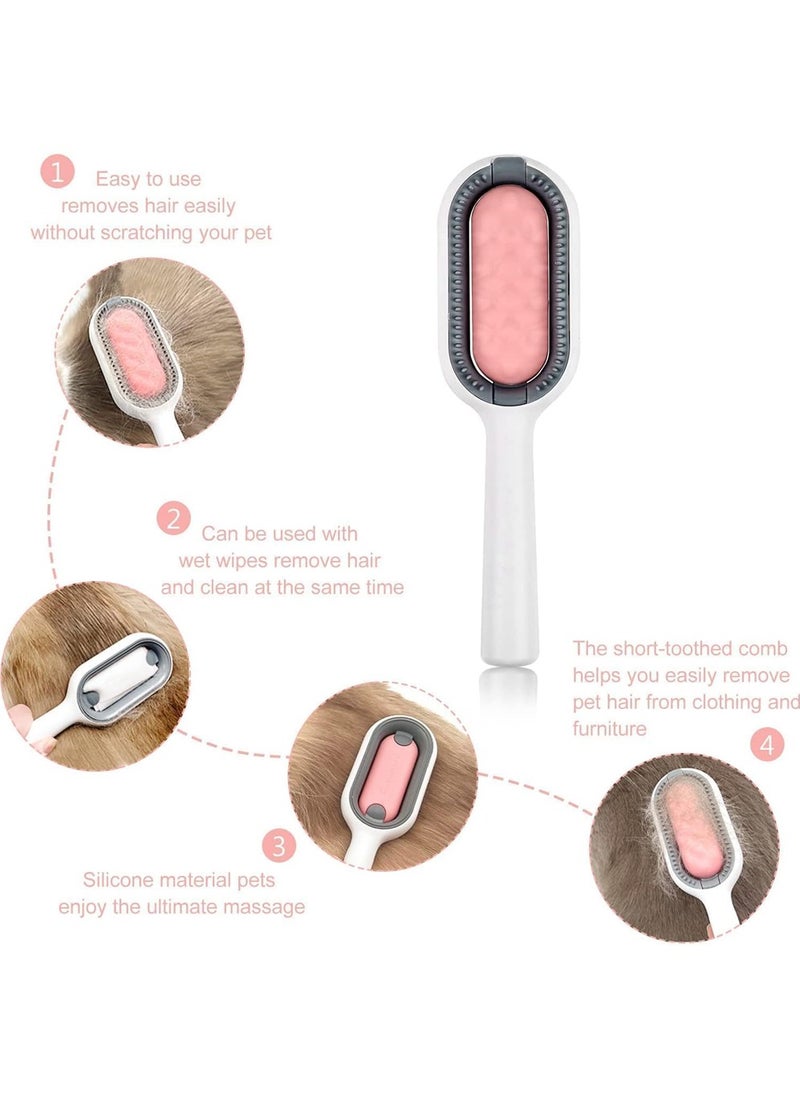 2 in 1 Cat Brush Comes with Wet Tissue,Pet Grooming Brush for Long & Short Haired Cats,Cleaning Slicker Brush for Puppy Kitten,Cat Massage and Removal of Loose Fur (Pink)