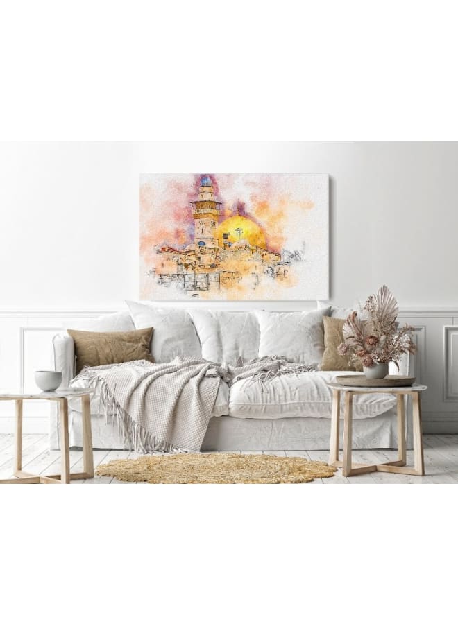 Home Gallery Canvas Wall Art, Abstract Framed Portrait of Al-Aqsa Mosque Dome of the Rock 120 W x 80 H x 2 D - Image 1