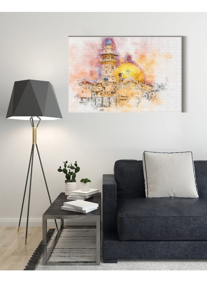 Home Gallery Canvas Wall Art, Abstract Framed Portrait of Al-Aqsa Mosque Dome of the Rock 120 W x 80 H x 2 D - Image 3