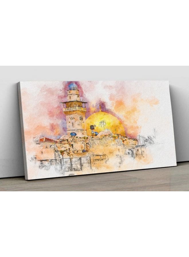 Home Gallery Canvas Wall Art, Abstract Framed Portrait of Al-Aqsa Mosque Dome of the Rock 120 W x 80 H x 2 D - Image 2